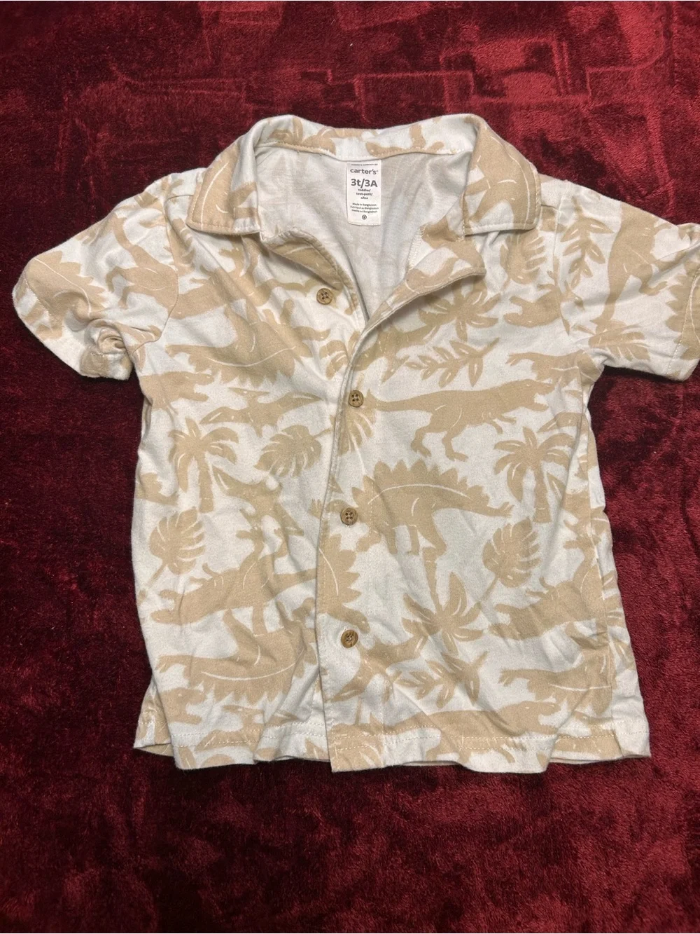 Carter's Beige & White Dino Camp Collar Button-Up